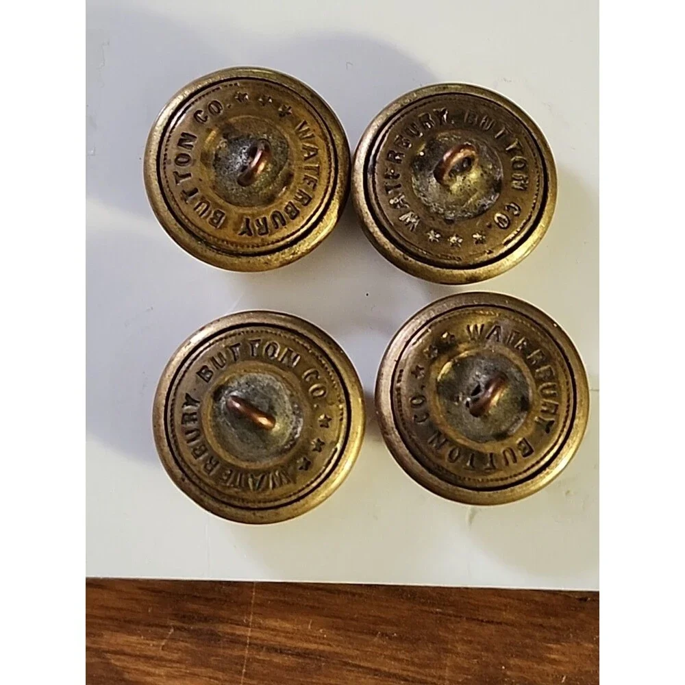 Vintage Brass Military Band Buttons Lot (4) – Lyre Harp Musician Insignia - Picture 9 of 9